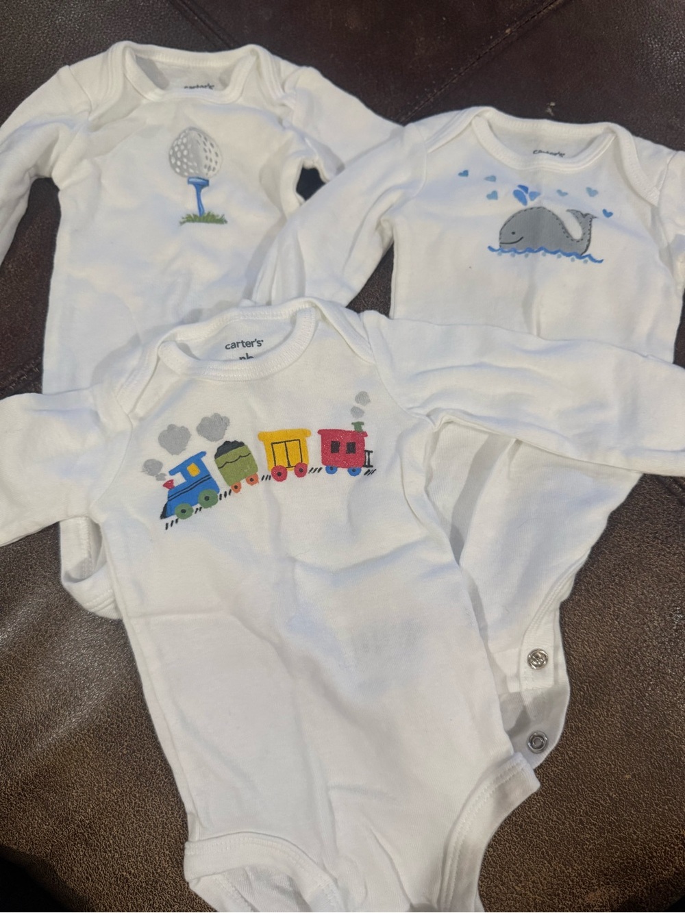 Carter's White Baby One-Piece Bodysuits with Train, Whale & Golf Tee Designs